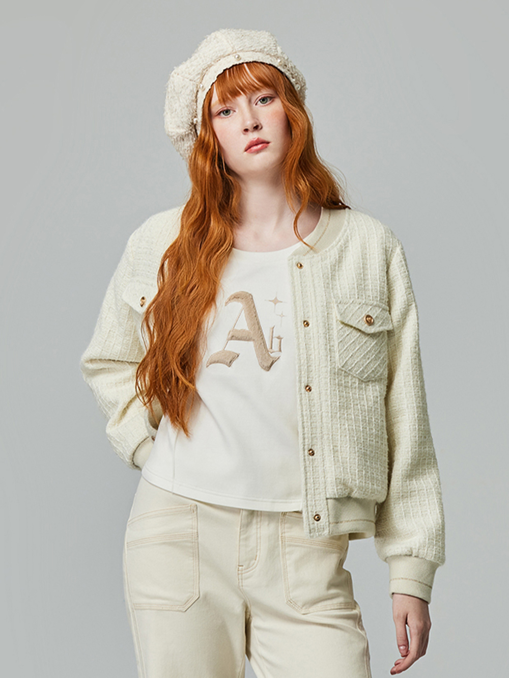 abito刺繡字母拼接上衣