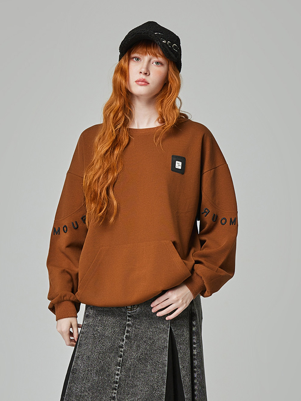 abito拼接針織文字大學T