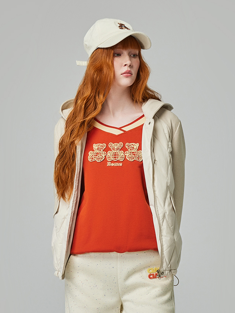 abito可愛V領熊熊圖騰上衣