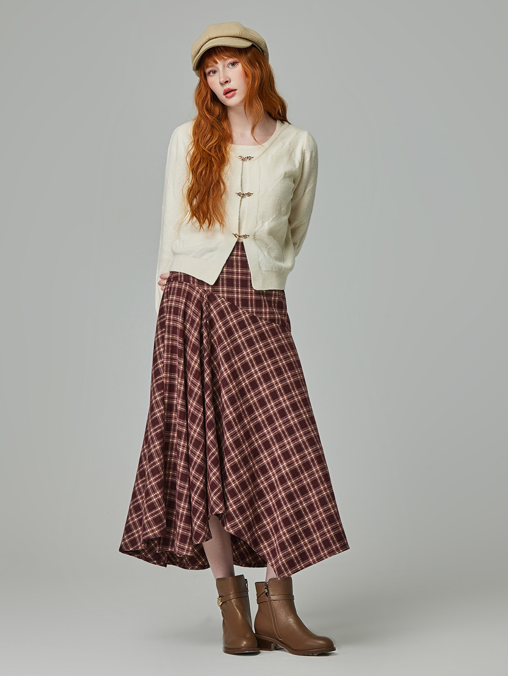 abito氣質格紋不規則裙襬長裙