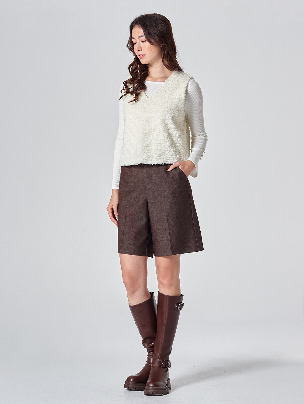 DITA質感花灰西裝五分短褲