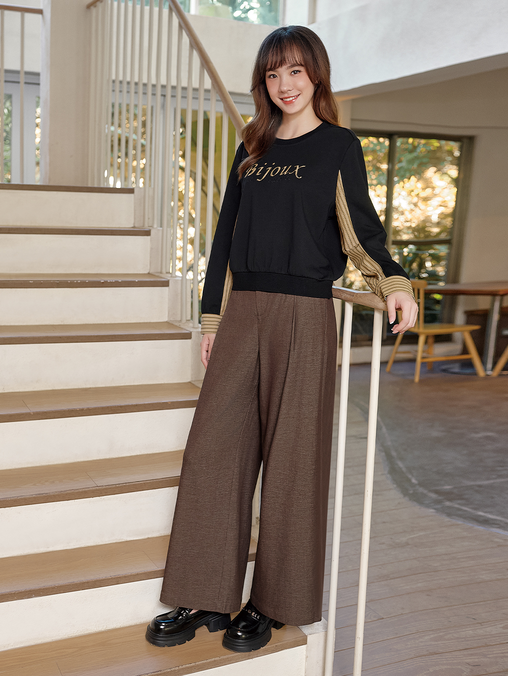 DITA質感花灰西裝寬褲