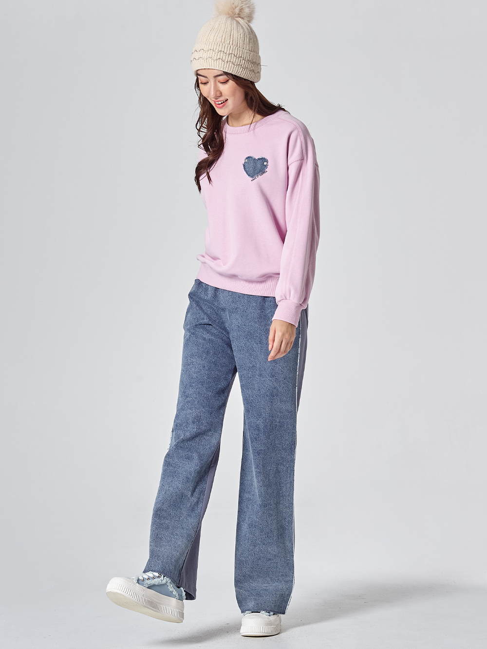 DITA韓系牛仔拼接運動寬褲