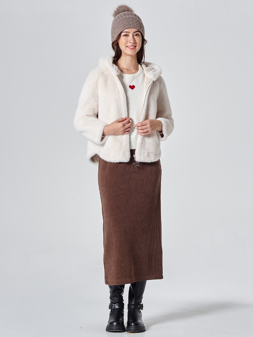 DITA簡約條絨鉛筆裙