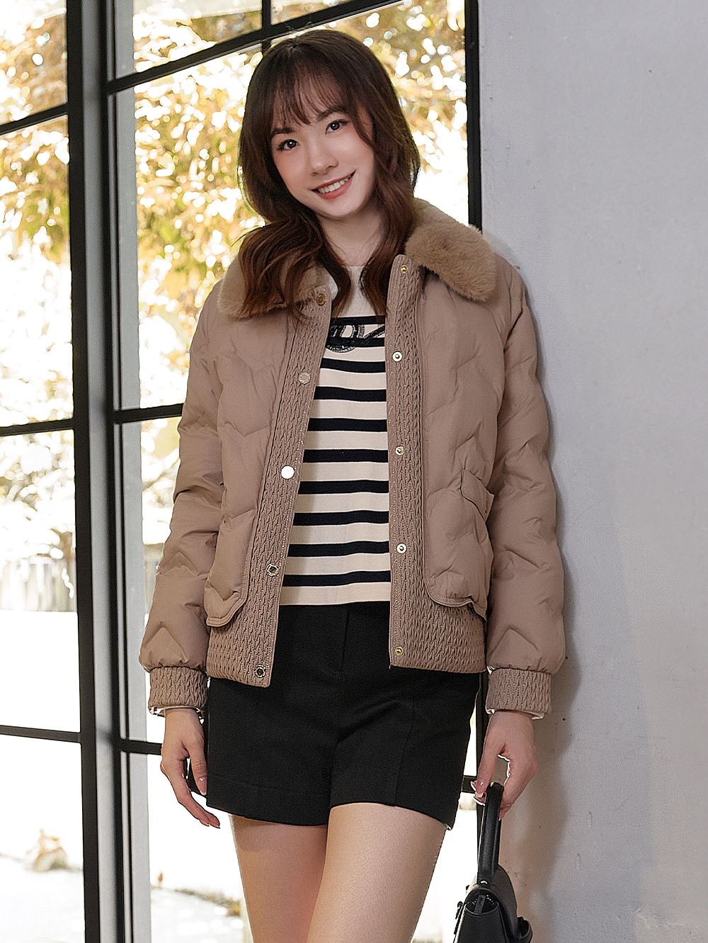 DITA絎縫襯衫領羽絨外套