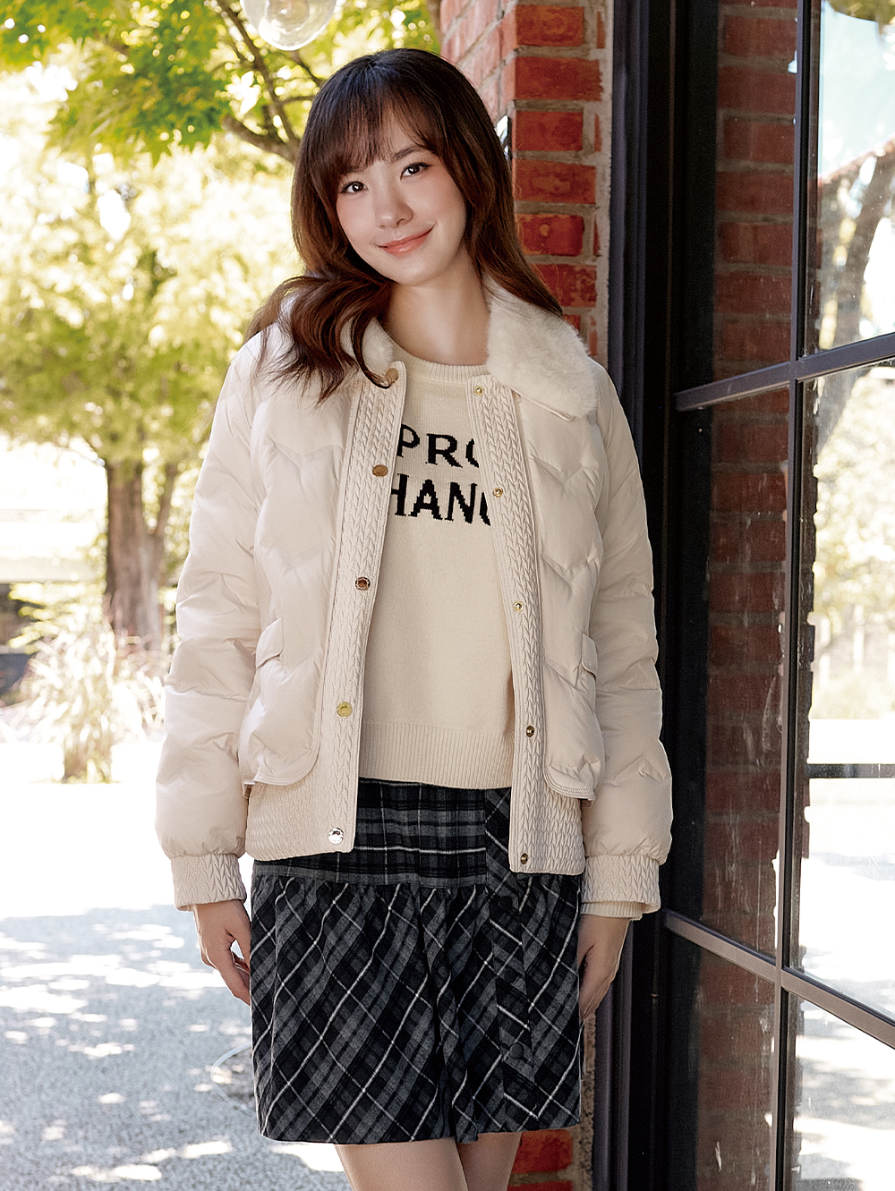 DITA絎縫襯衫領羽絨外套