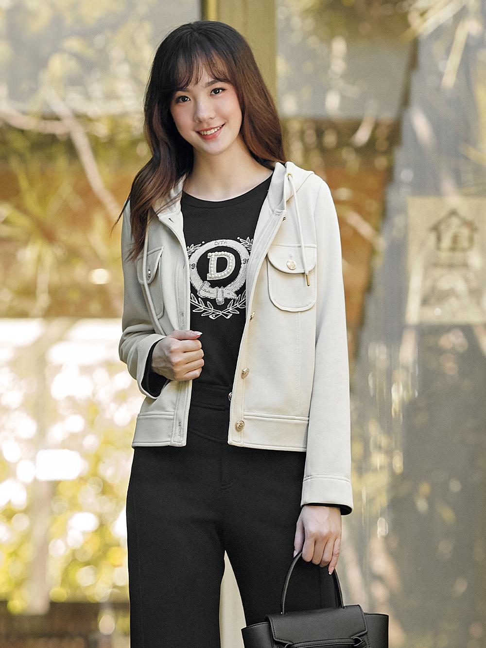 DITA優雅扣式短版皮革外套