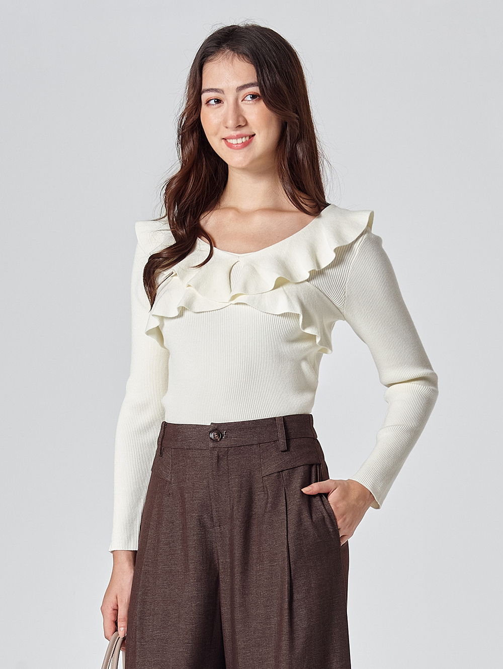 DITA甜美荷葉領針織上衣