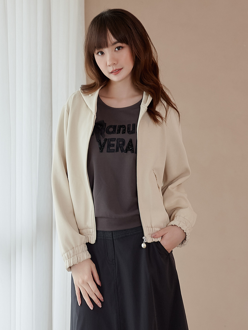 DITA珍珠細節連帽外套