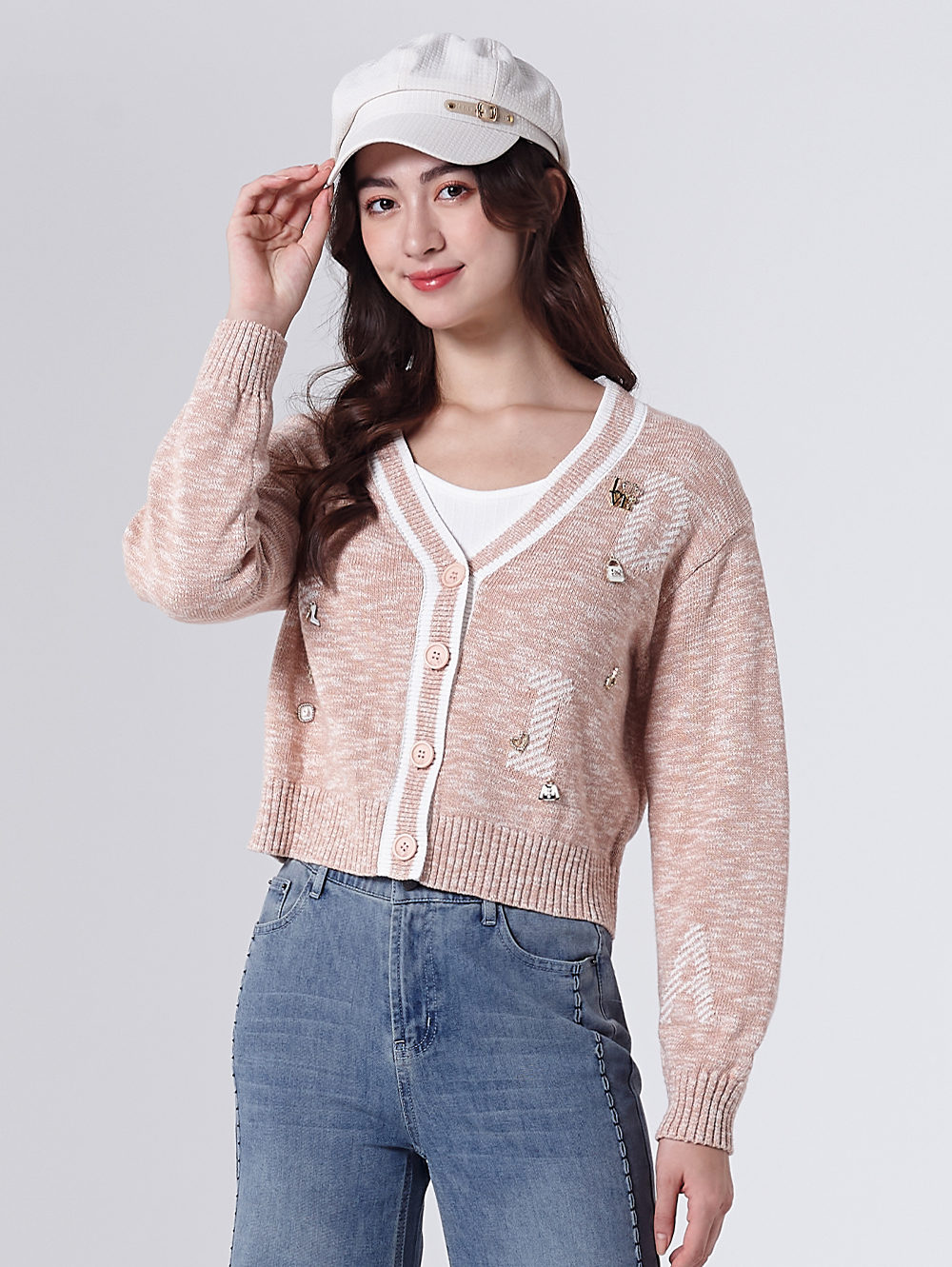 DITA學院風造型縫飾針織外套