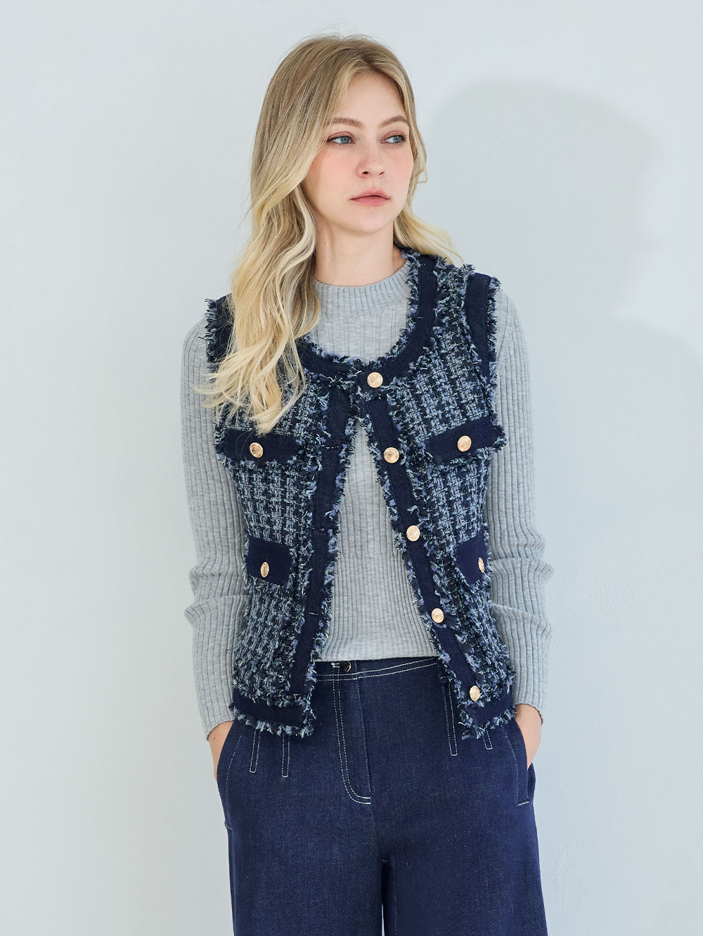 JOAN異材質拼接小香風背心