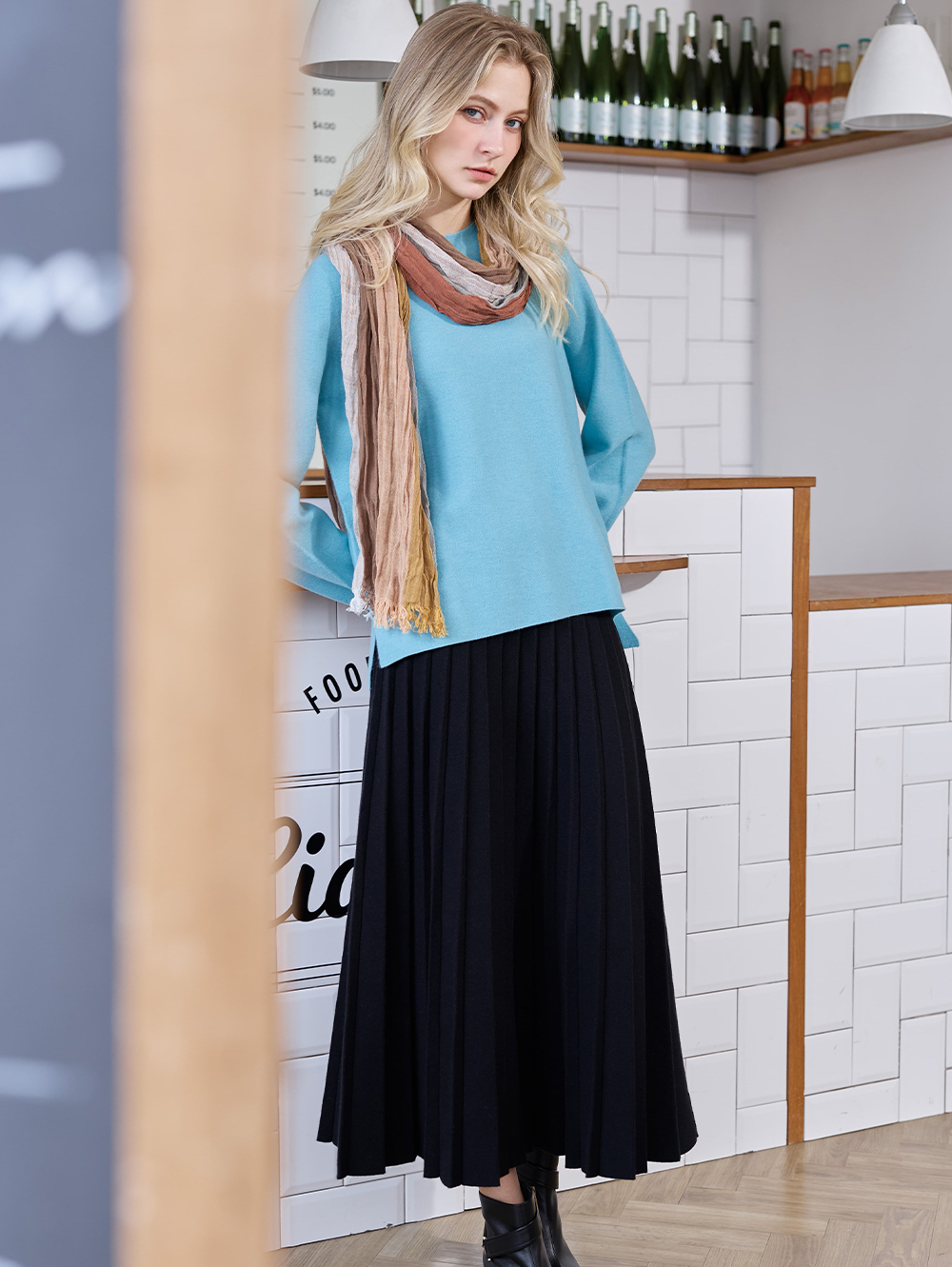 JOAN立體壓褶針織長裙