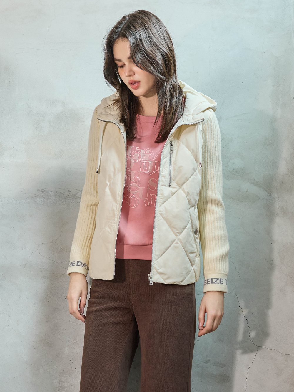 JOAN針織拼接輕量羽絨連帽外套