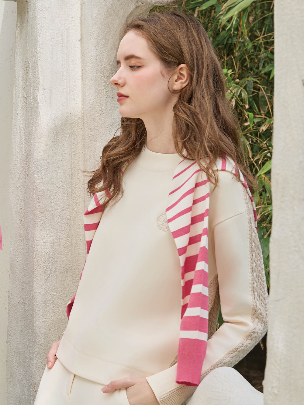 JOAN日常百搭針織拼接彈性上衣