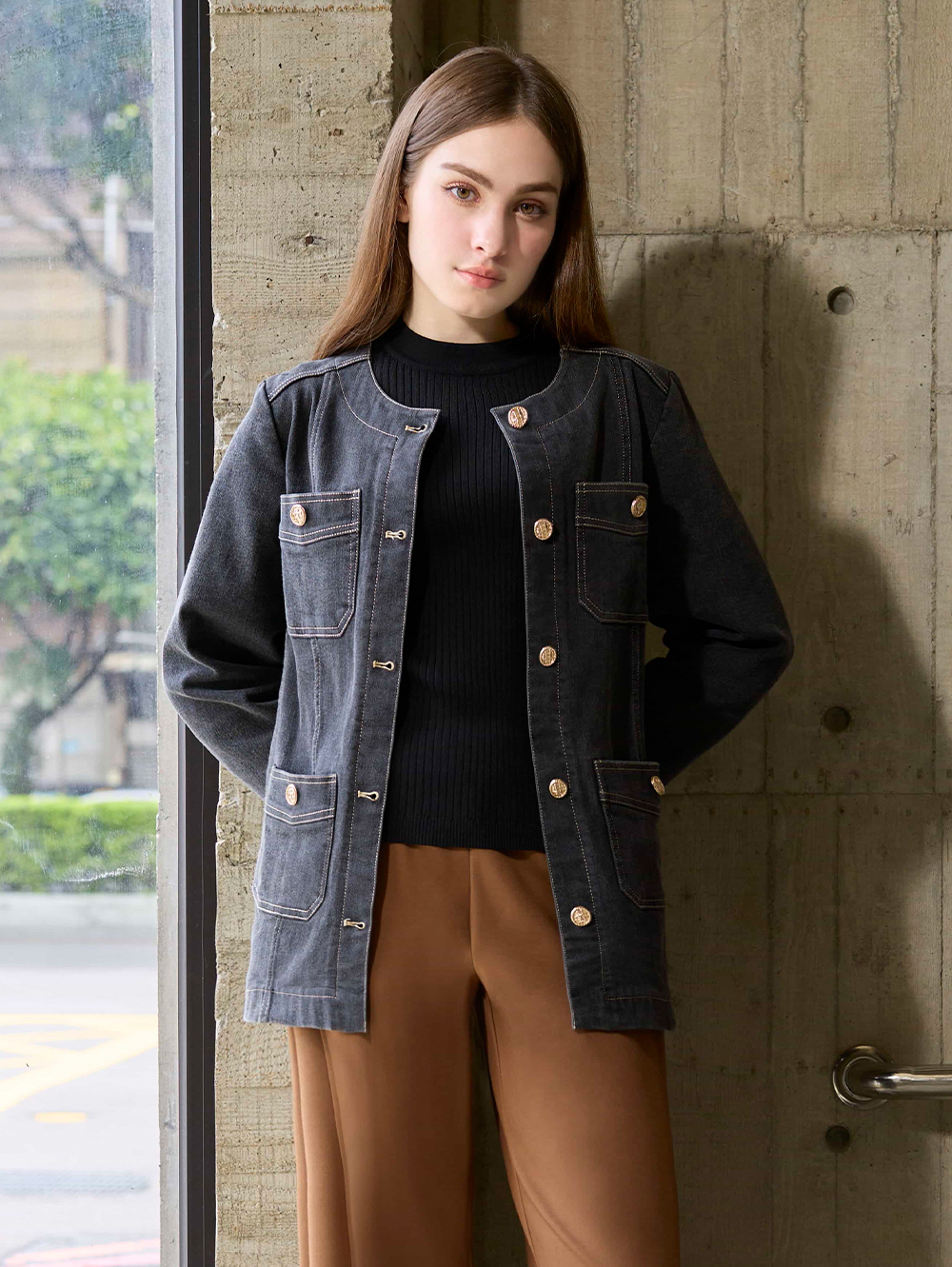 DENOVO蓄熱紗配色袖口針織上衣