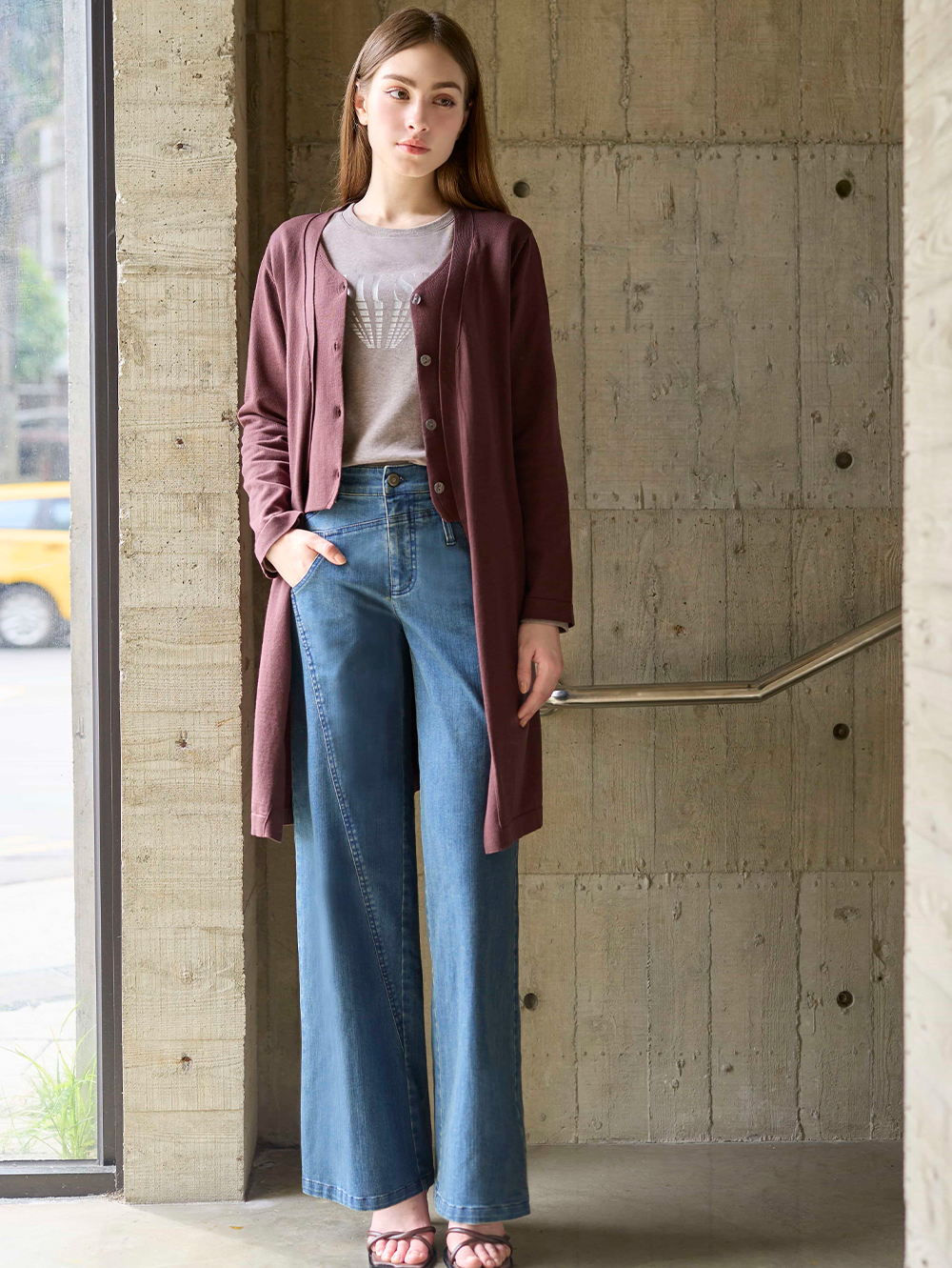 DENOVO假兩件長版針織上衣