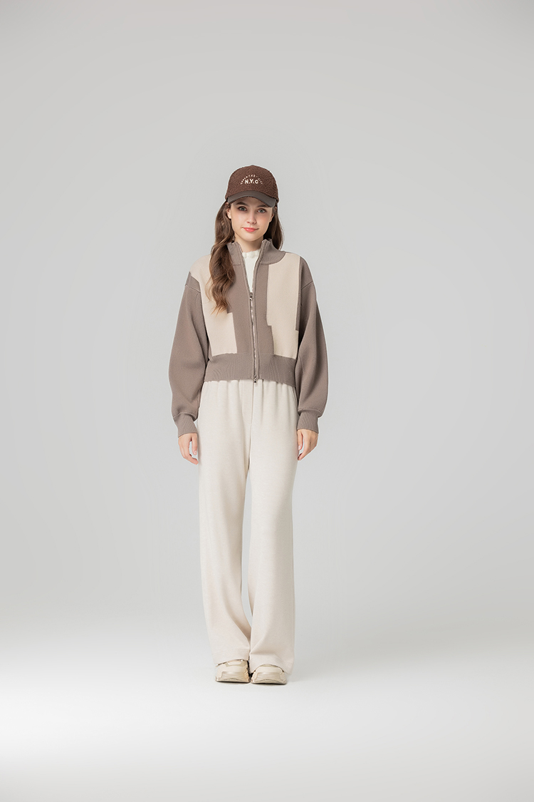 abito幾何色塊微澎袖針織外套