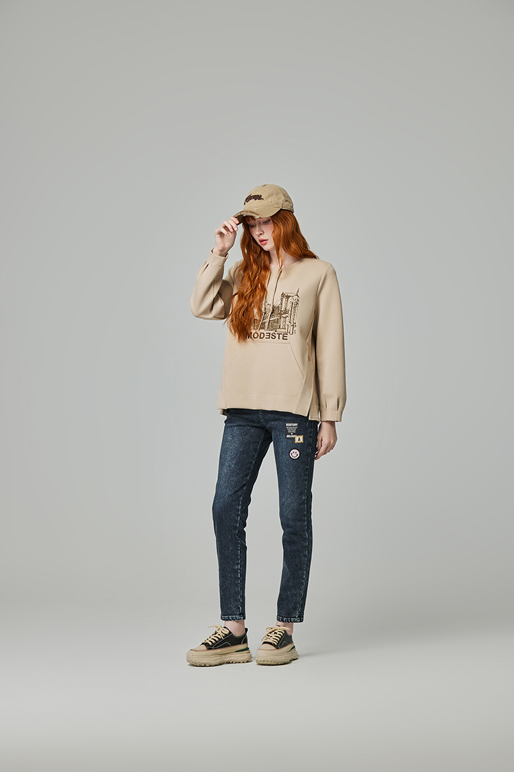 abito可愛電繡牛仔直筒褲