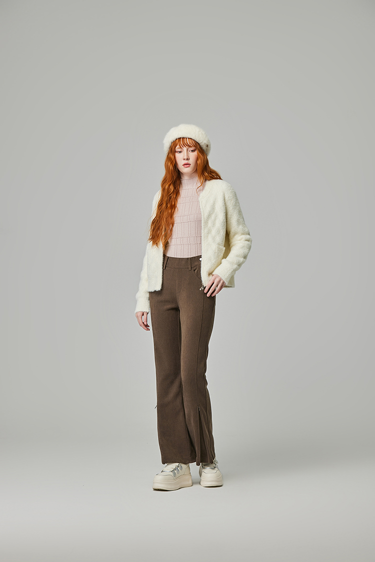 abito修身側開拉鍊微喇叭長褲