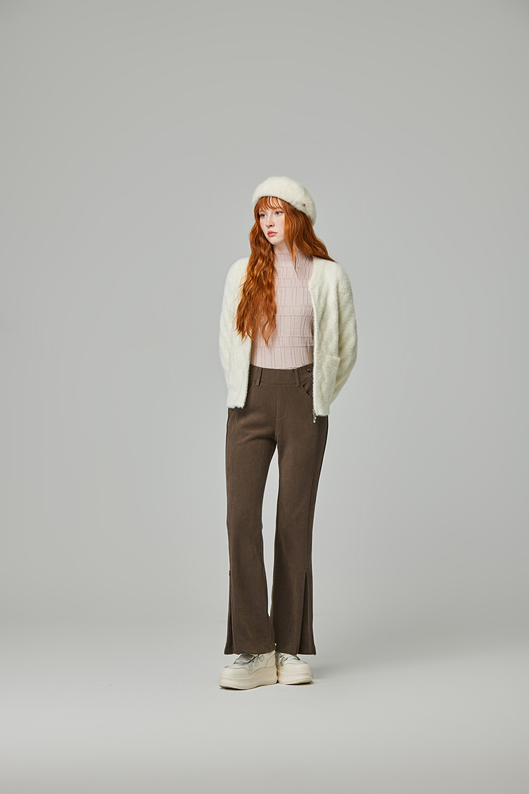 abito修身側開拉鍊微喇叭長褲