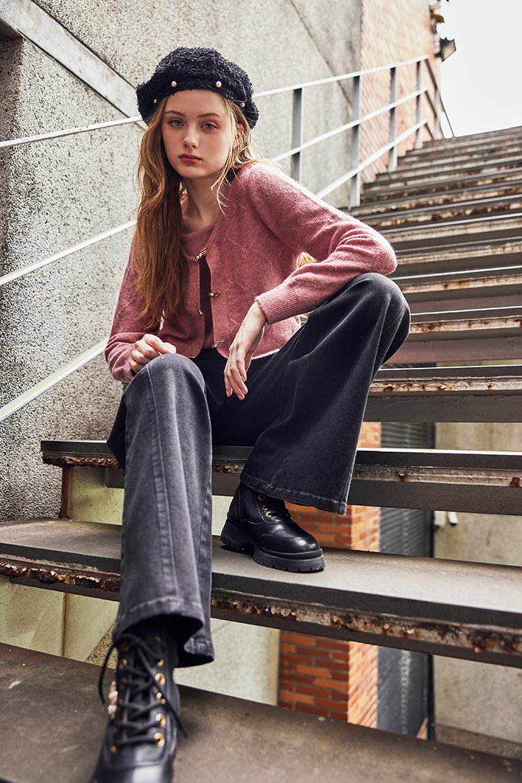 abito高腰雙釦牛仔寬褲