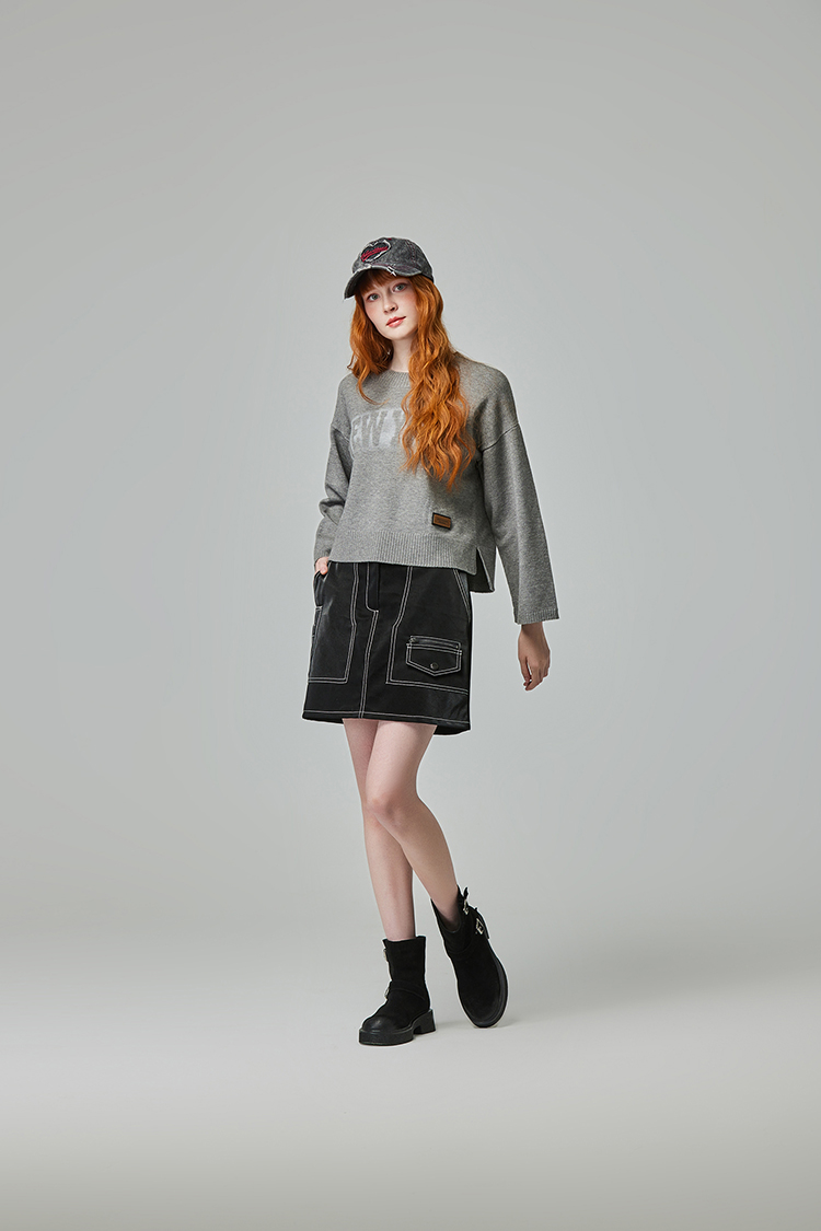 abito跳色車線皮革窄裙