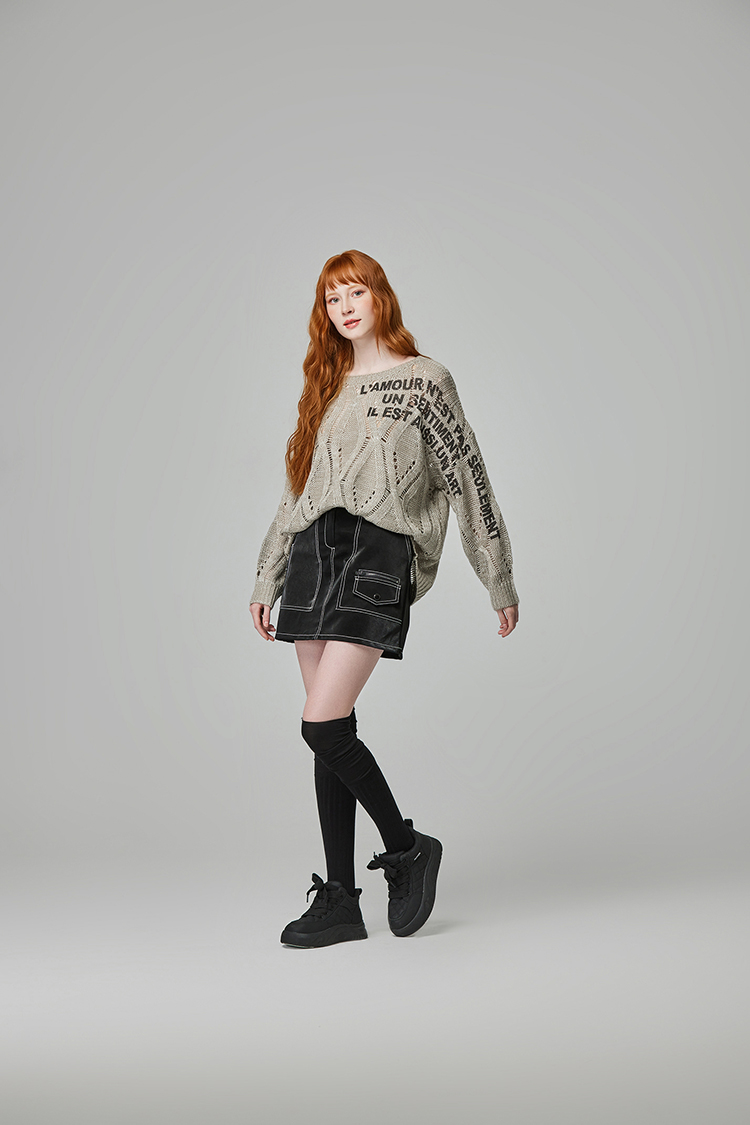 abito跳色車線皮革窄裙