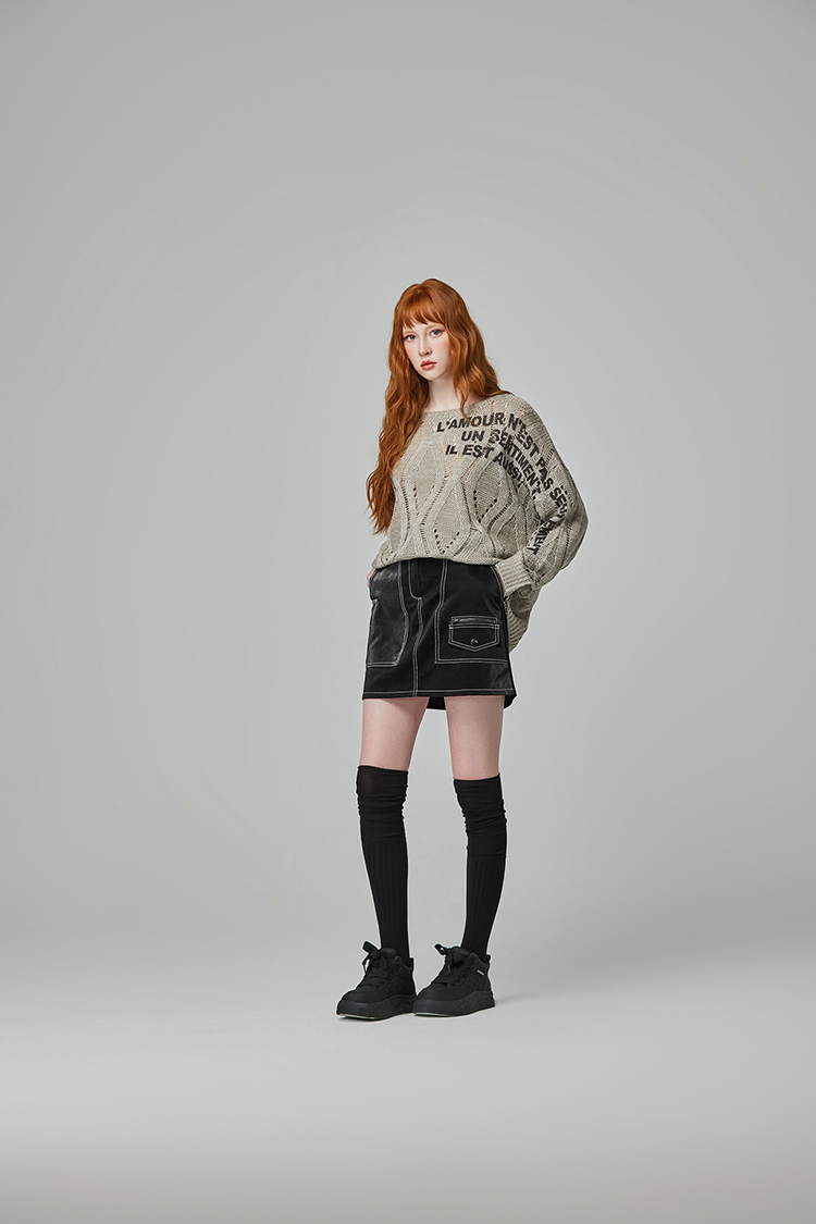 abito跳色車線皮革窄裙