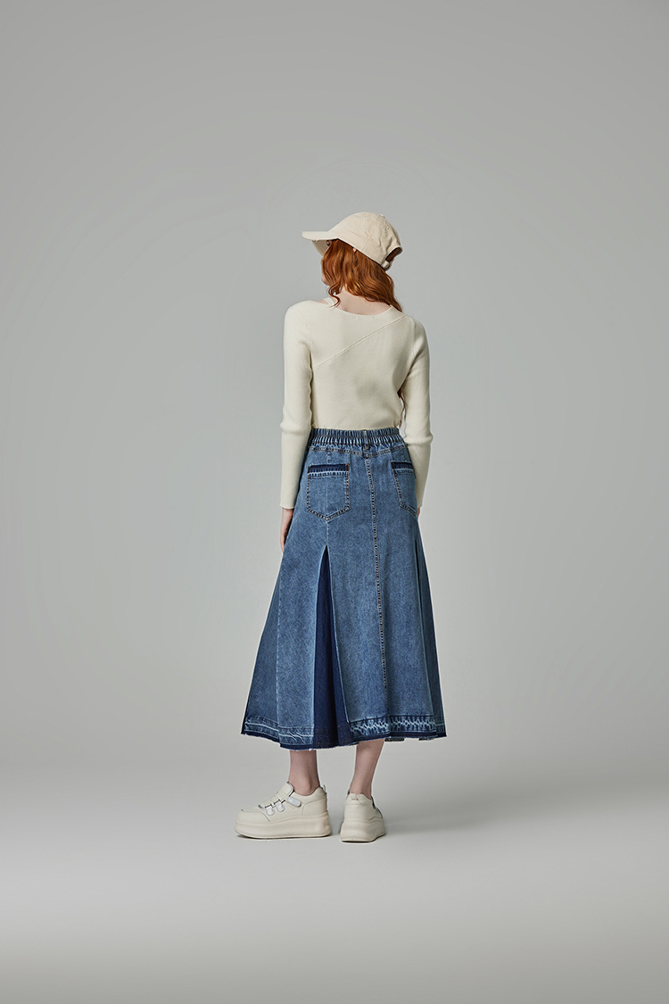 abito棉質拼接牛仔長裙