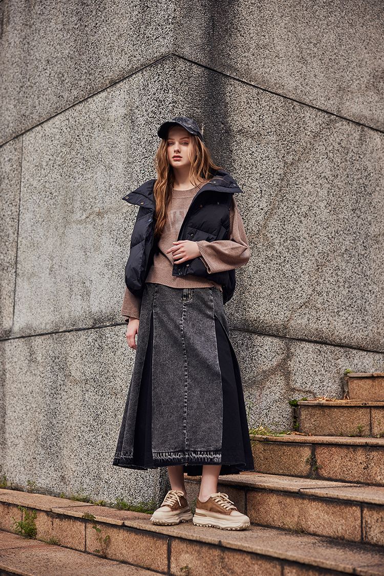 abito棉質拼接牛仔長裙