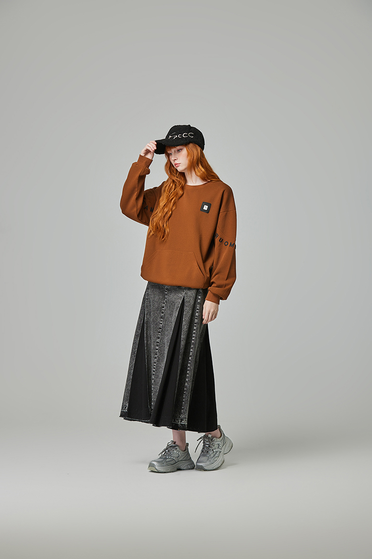 abito棉質拼接牛仔長裙