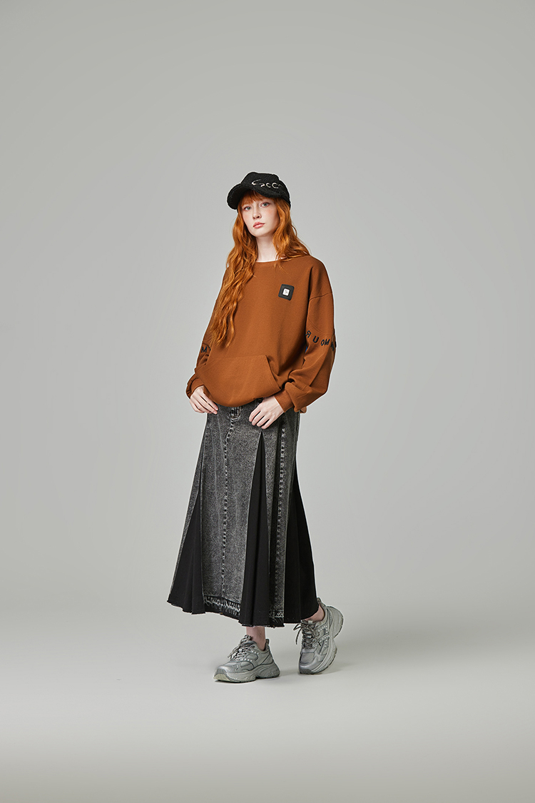 abito棉質拼接牛仔長裙