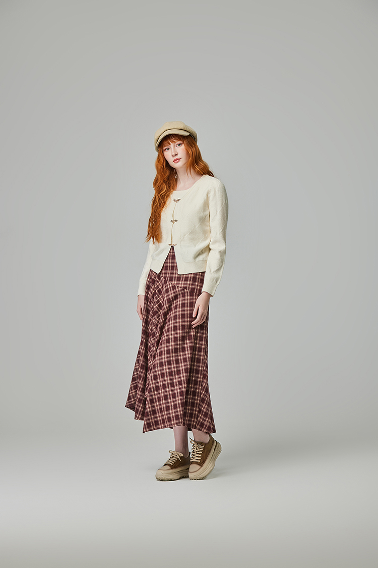 abito氣質格紋不規則裙襬長裙