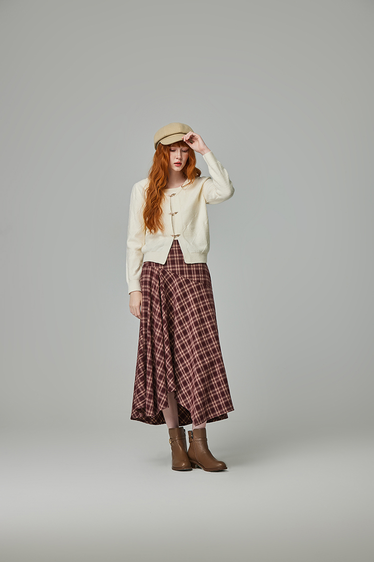 abito氣質格紋不規則裙襬長裙