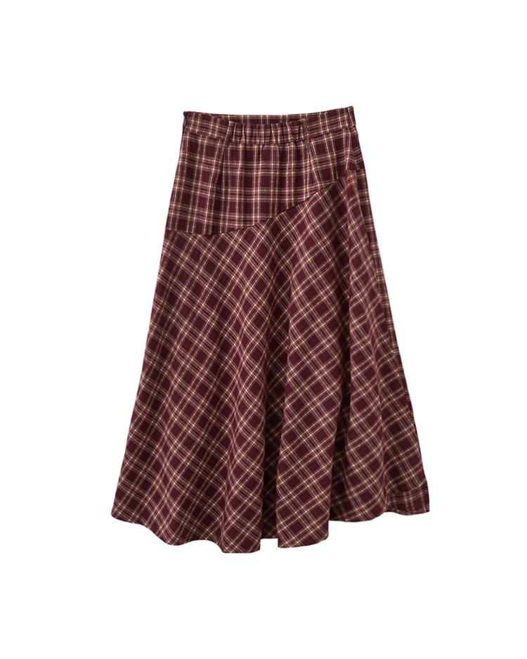 abito氣質格紋不規則裙襬長裙