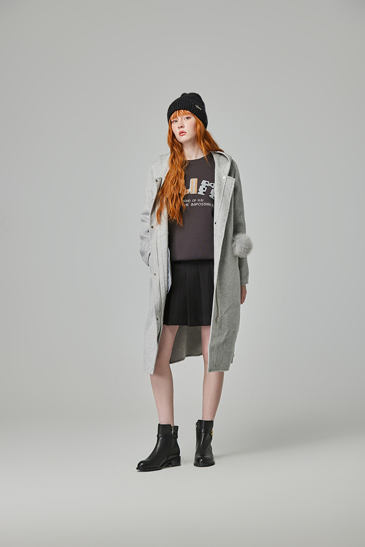 abito雙釦毛呢百摺裙