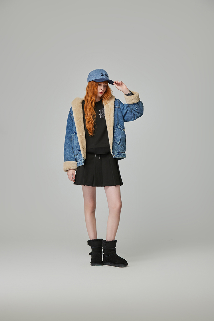 abito牛仔絨毛連帽外套