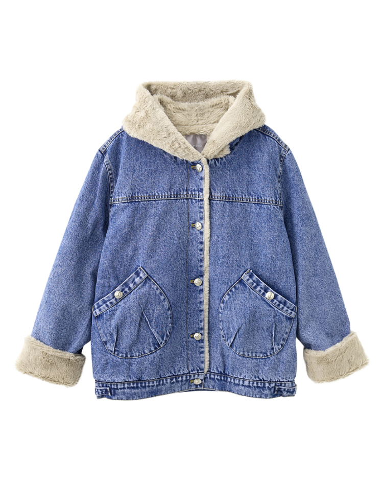 abito牛仔絨毛連帽外套