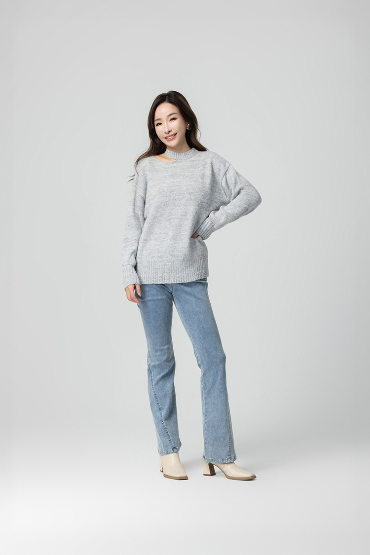 abito挖肩針織落肩上衣