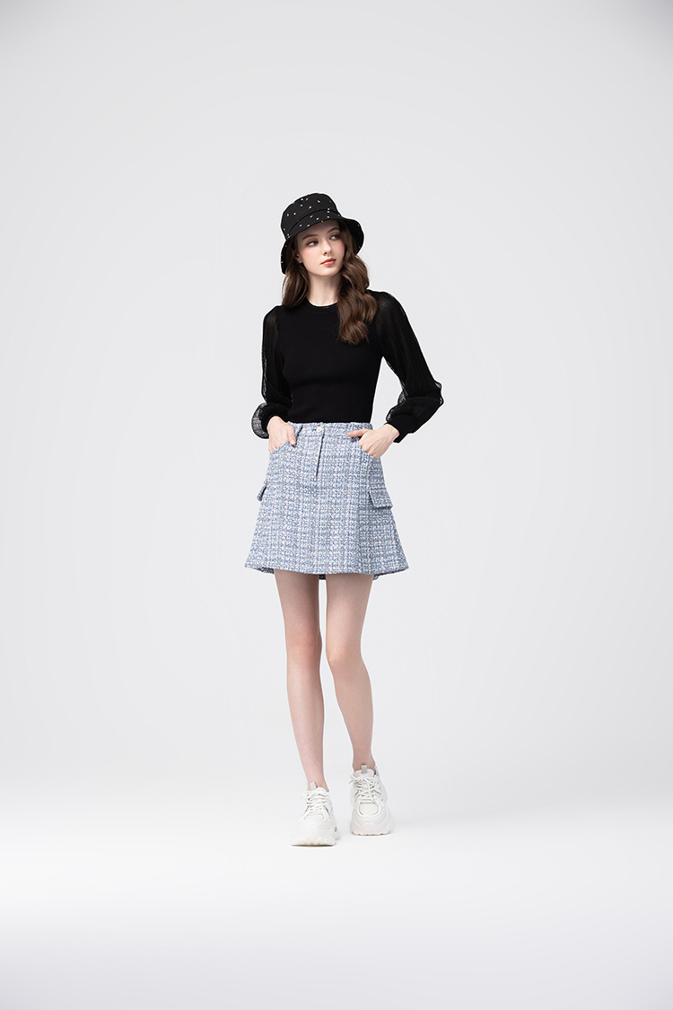 abito氣質網紗拼接針織上衣