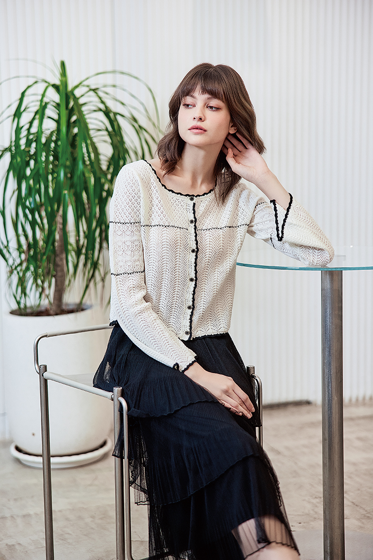 abito菱格透膚針織上衣