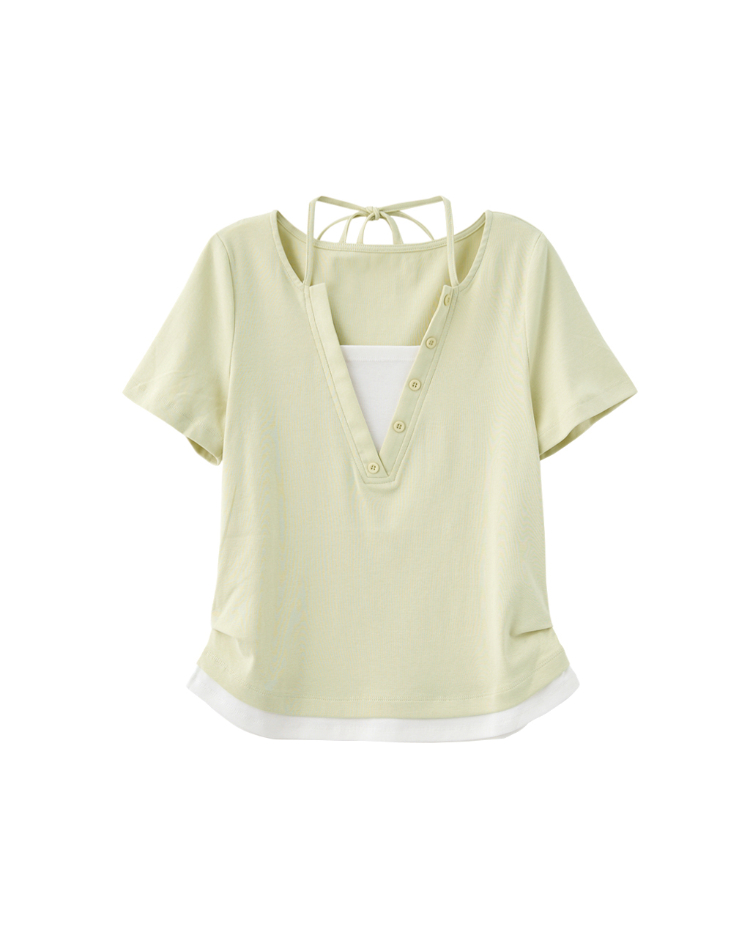 DITA V領綁帶修身T-SHIRT