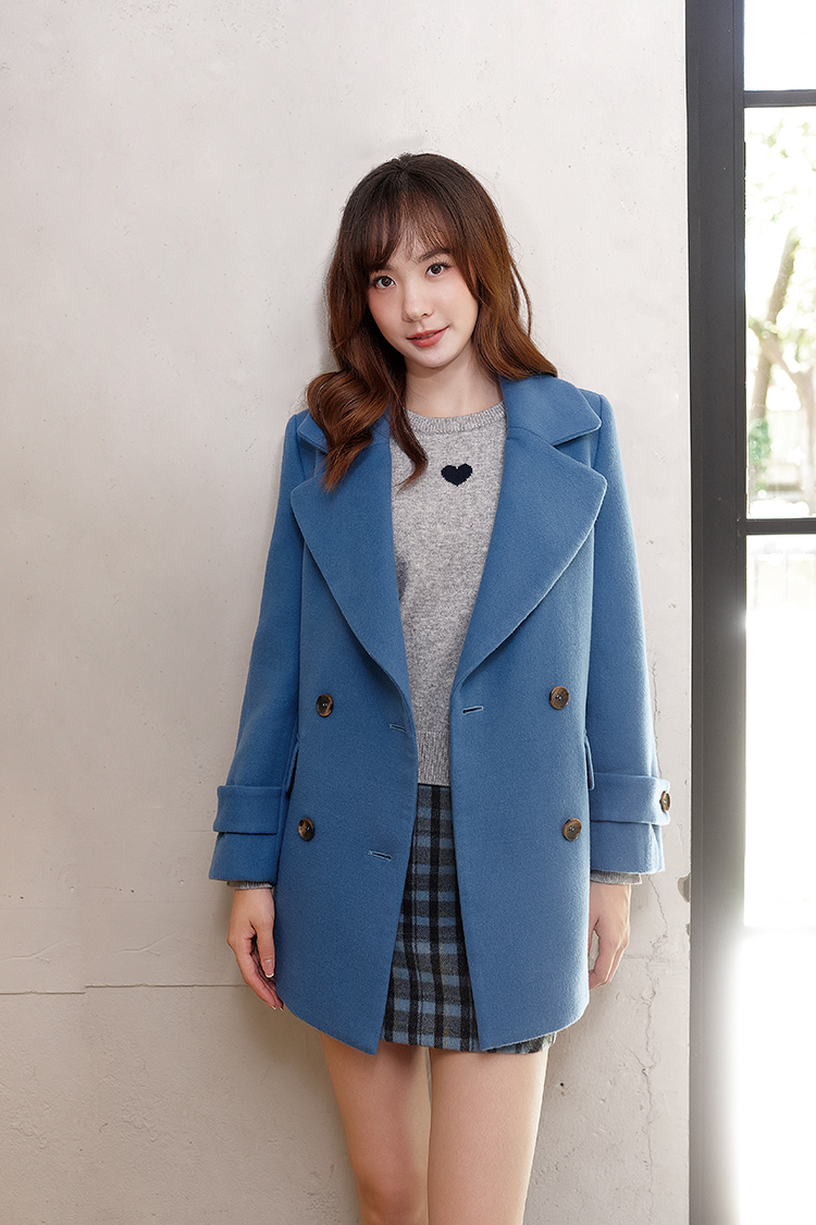 DITA中長版雙排扣毛料外套