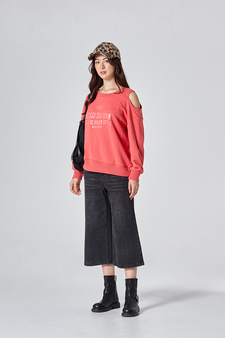 DITA不對稱小露肩大學T