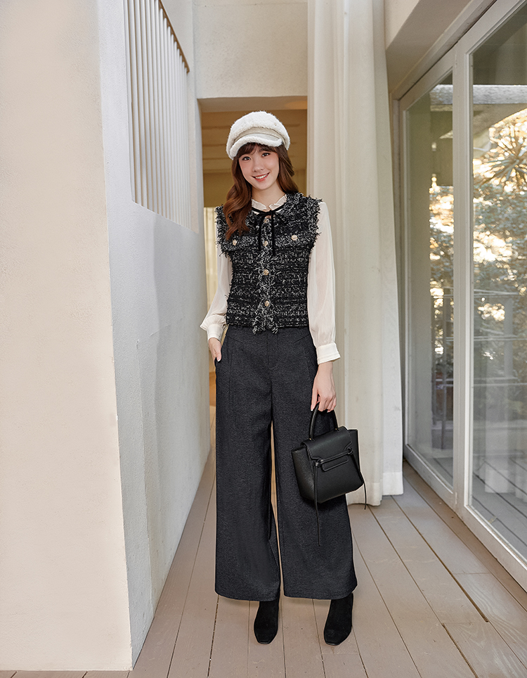 DITA質感花灰西裝寬褲