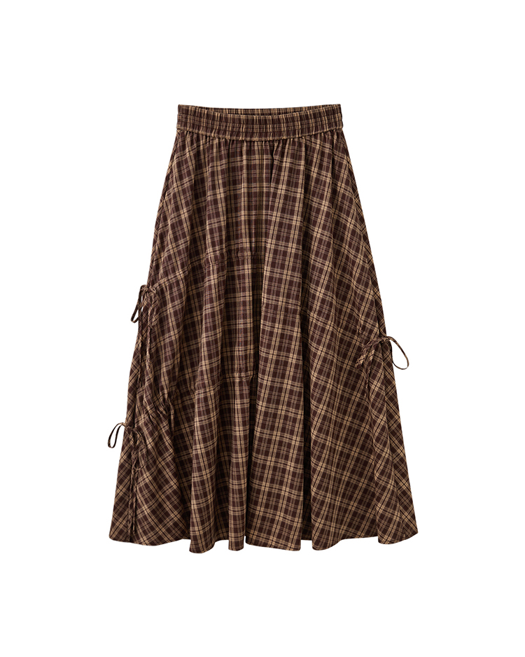 DITA個性格紋不對稱抽皺圓裙