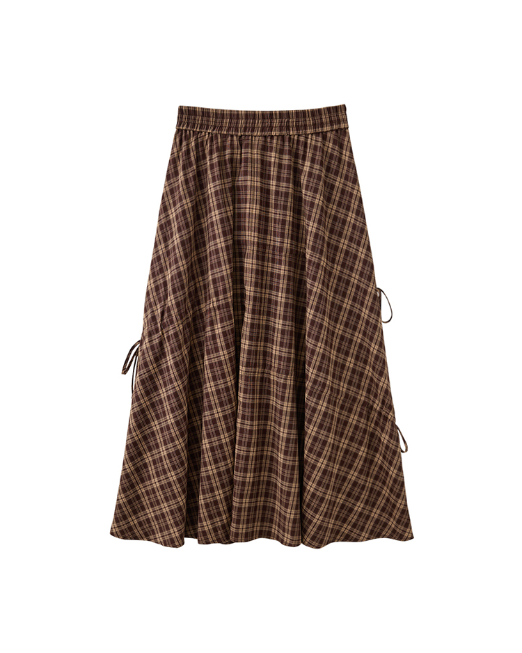 DITA個性格紋不對稱抽皺圓裙