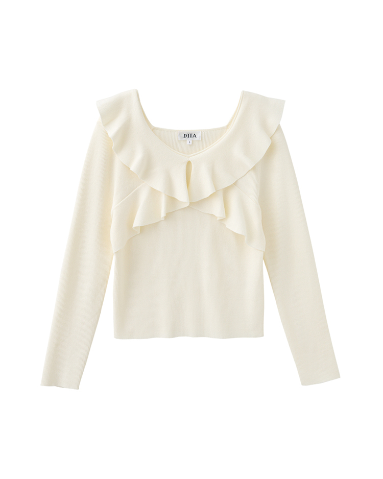DITA甜美荷葉領針織上衣