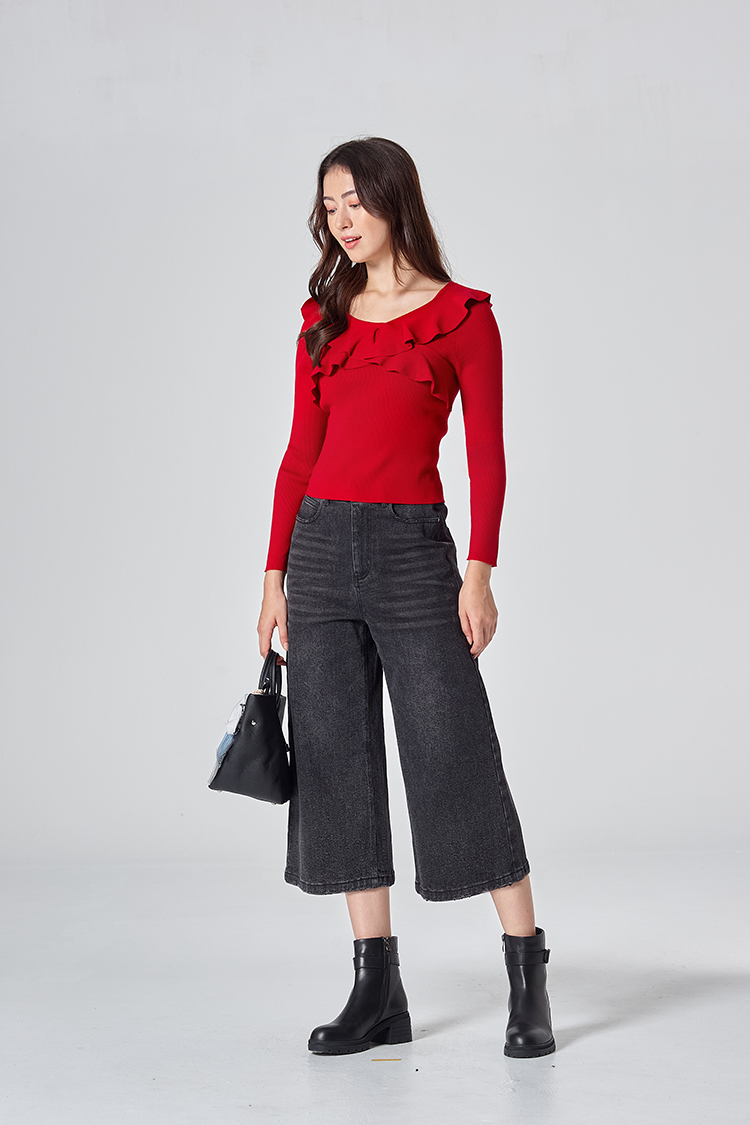 DITA甜美荷葉領針織上衣