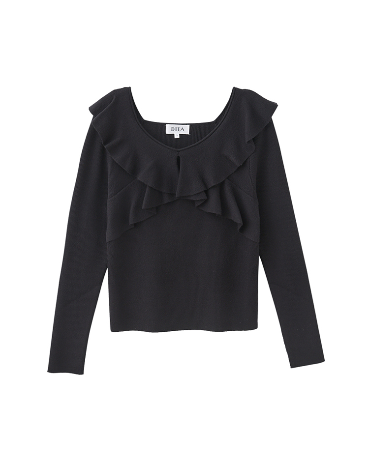 DITA甜美荷葉領針織上衣